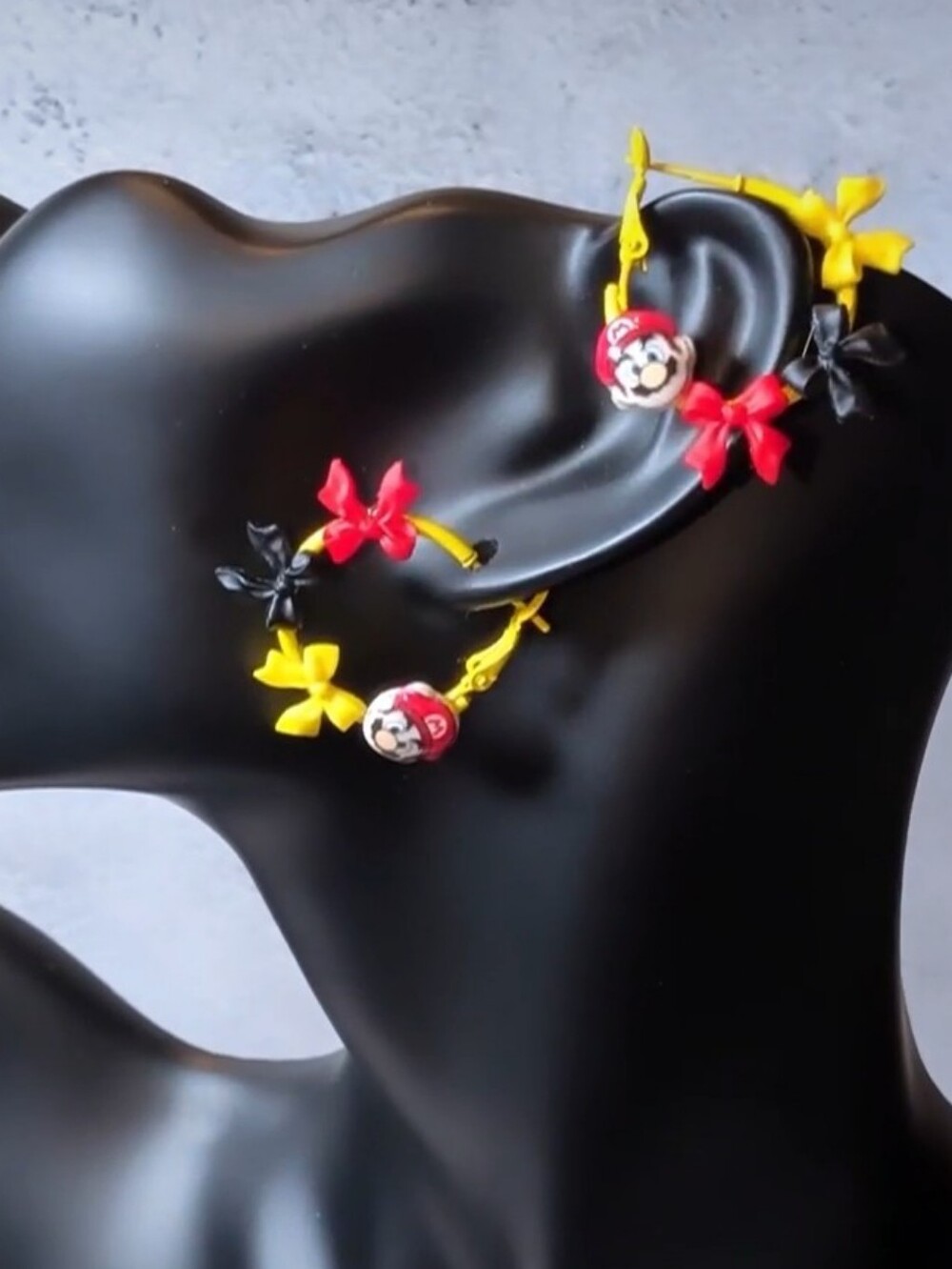 Yellow Kids Mini Hoop Earrings with Character Charms and Bows - Picture 7 of 7